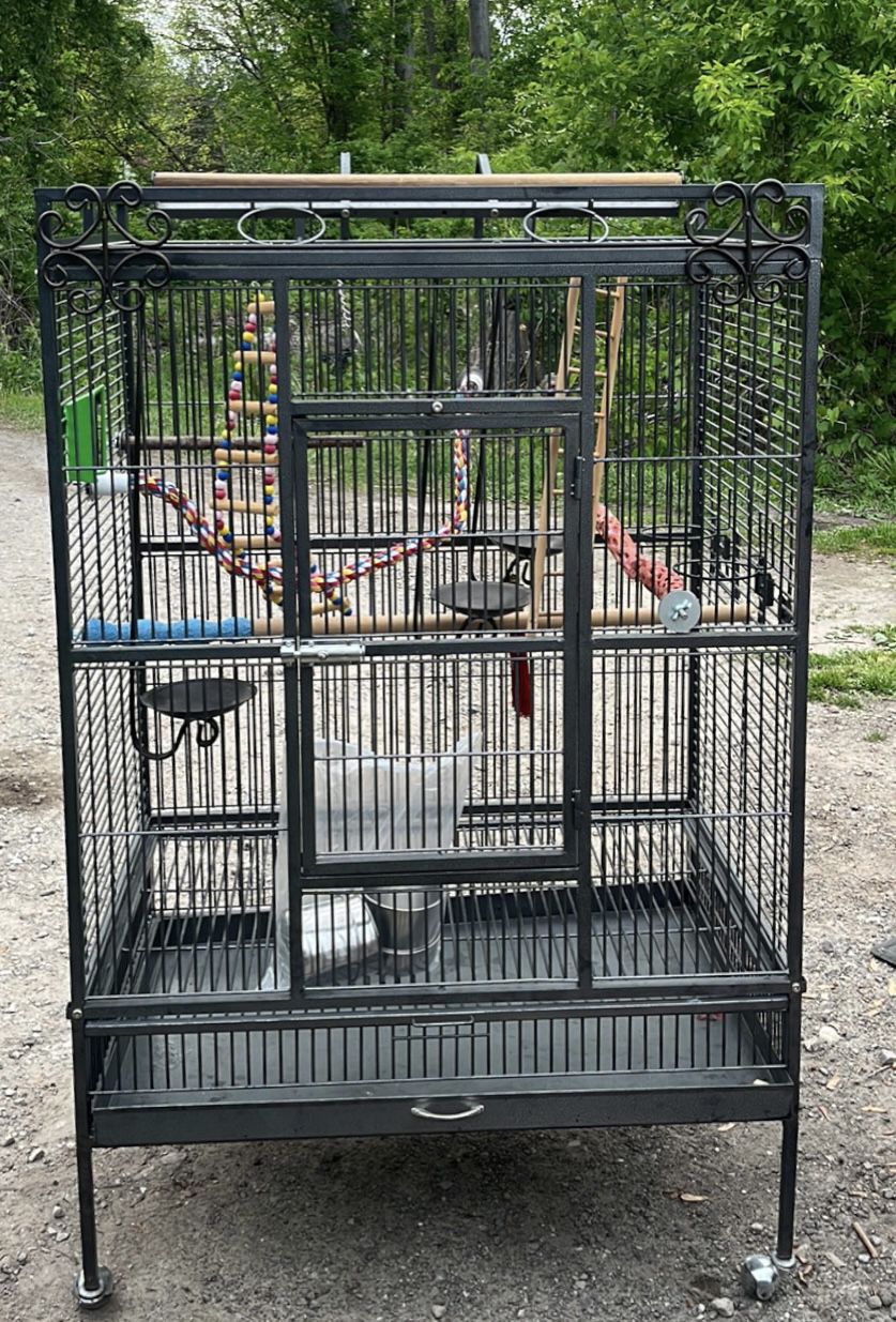 Like New 5’x2.5’ Large Bird Cage And Accessories 