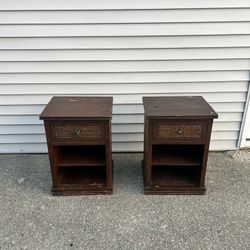 Two Wood Drawers Set, Bed Side Table, Night Stand, Woven 
