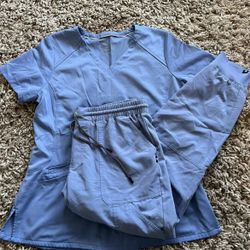 Beyond Scrubs 2 Piece Set Top Pants Womens Size Medium Blue Short Sleeve