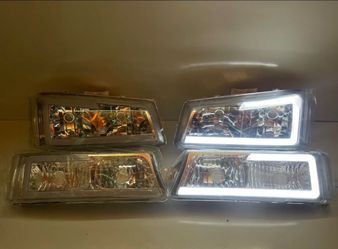2003-2007 CHEVY SILVERADO AVALANCHE CHROME LED BAR HEADLIGHT PAIR WITH CLEAR SIDE MARKERS