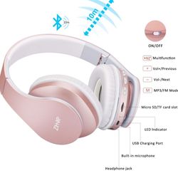 Bluetooth Headphones Over-Ear, Foldable (Rose Gold)