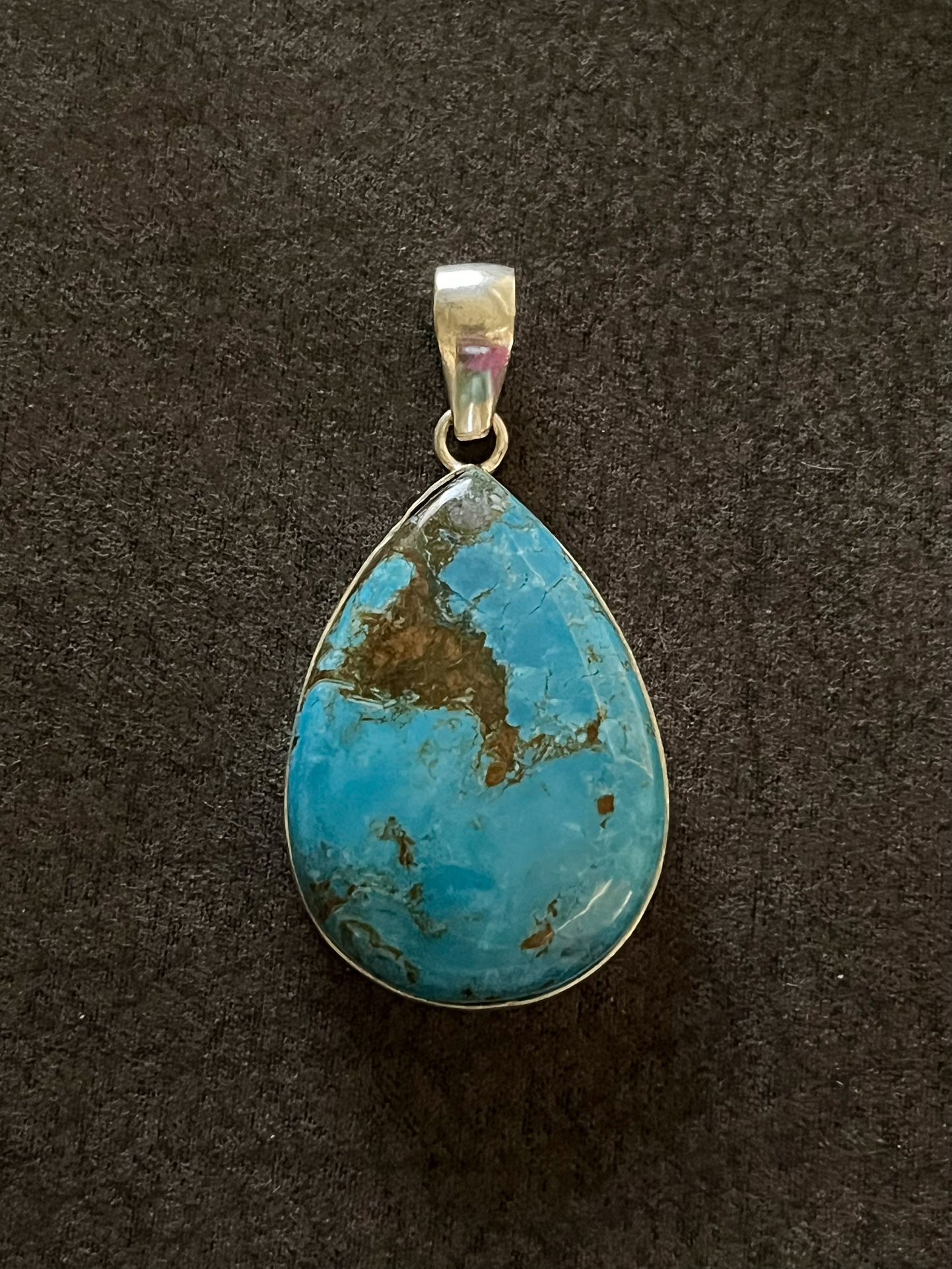 Natural Genuine Turquoise Teardrop Gemstone Sterling Silver 2” Pendant