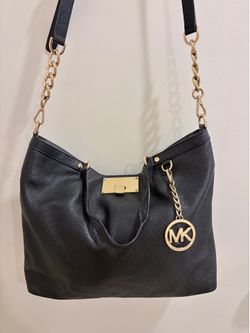 Michael Kors CHANNING MEDIUM SHOULDER TOTE LEATHER BAG BLACK