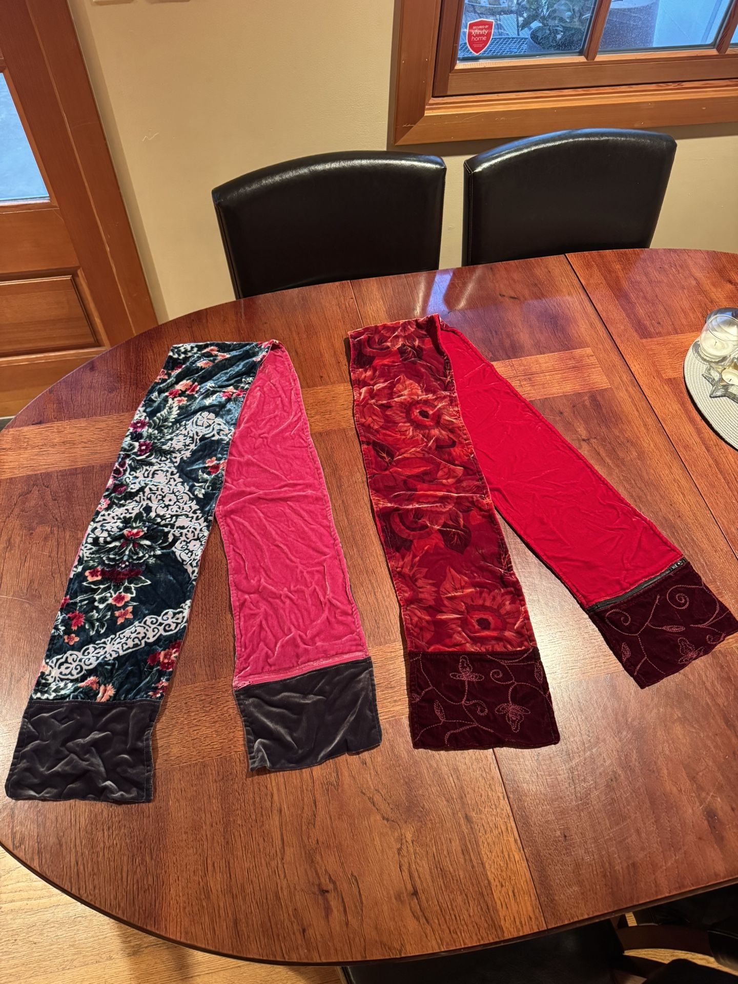 TWO Women’s Multicolored Velvet Neck Scarfs  Reversible w/ Hidden Zipper Pocket