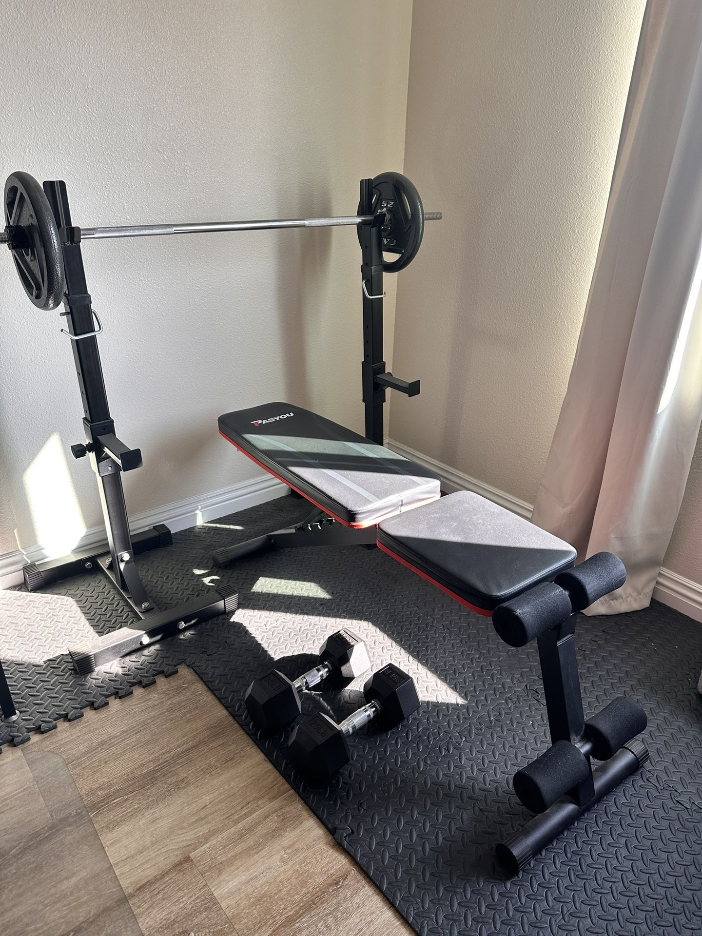 Athome Gym Set with Bench, Barbell Weights And Dumbbell Weights for