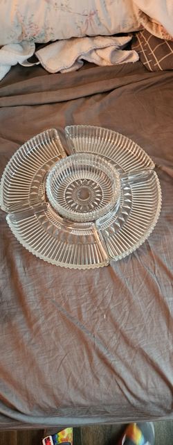 Vintage Pressed Glass Set – 20+ Pieces | Starburst & Ribbed Relish Tray