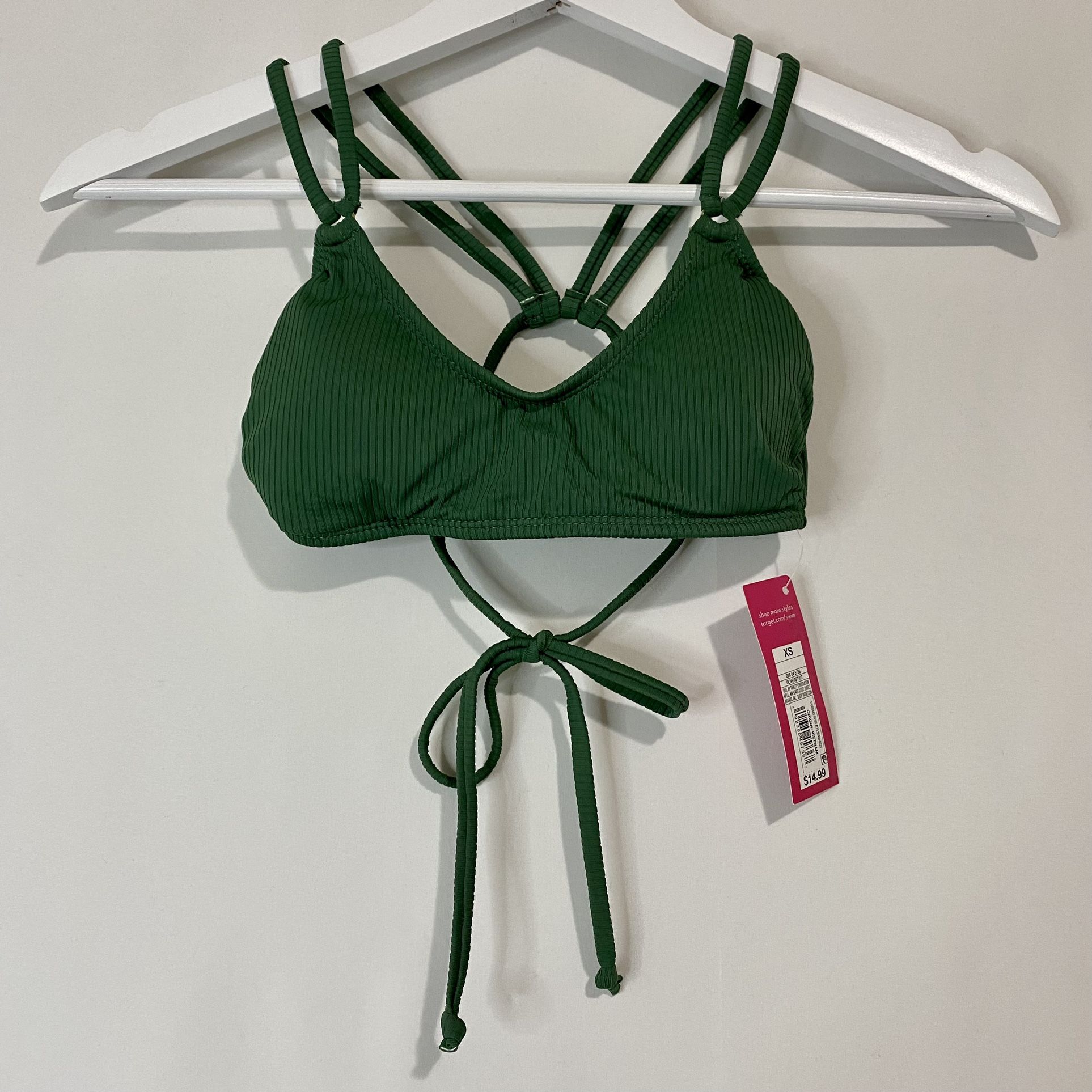 Xhilaration Women’s Strappy Tie Back Ribbed Bikini Top Olive Green NWT