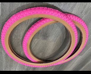 2 NEW PINK/GUMWALL BMX BICYCLE TIRES 20X 1.75 COMP 3 STYLE