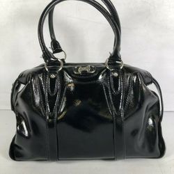 Michael Kors MK Womens Black Patent Leather Double Handles Medium Shoulder Bag Satchel