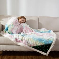 Glow In The Dark Animal Paws Blanket, Super Soft Fuzzy Lightweight Luxurious Cozy Warm Fluffy Plush Sherpa Multicolor Microfiber Blanket For Bed Couch