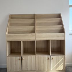 Modern Light Wood Bookshelf & Storage Cabinet – Great for Kids or Office