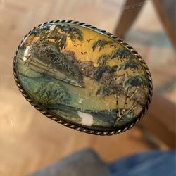 Russian Hand Painted Fedoskino Brooch