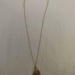 Golden Necklace And Pendant Pink Stone