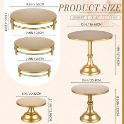 🥨Tioncy Set of 6 Gold Cake Stand Round Metal Cake Stands Antique Gold Dessert Display Cupcake Pastry Candy Display Plate for Wedding Birthday Party E