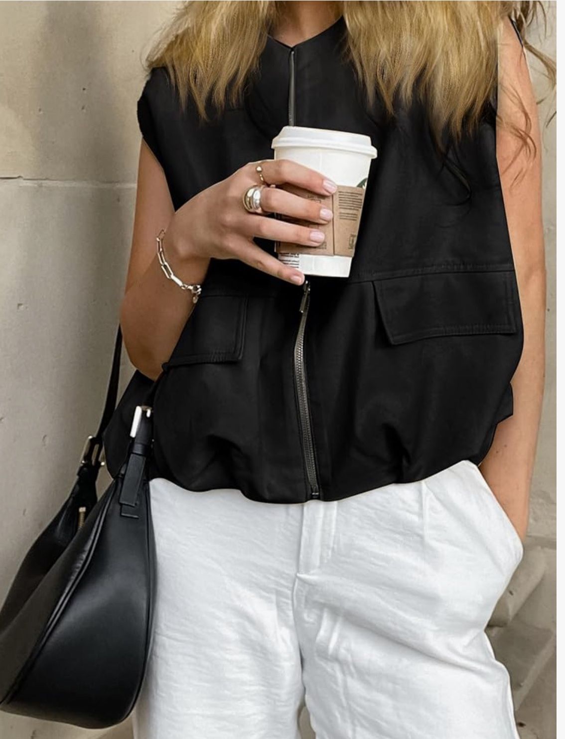 X-LARGE Vest Tops Zip Up Lightweight Oversized Ruched Hem Sleeveless Cargo Jacket Blazer Waistcoat with Pockets