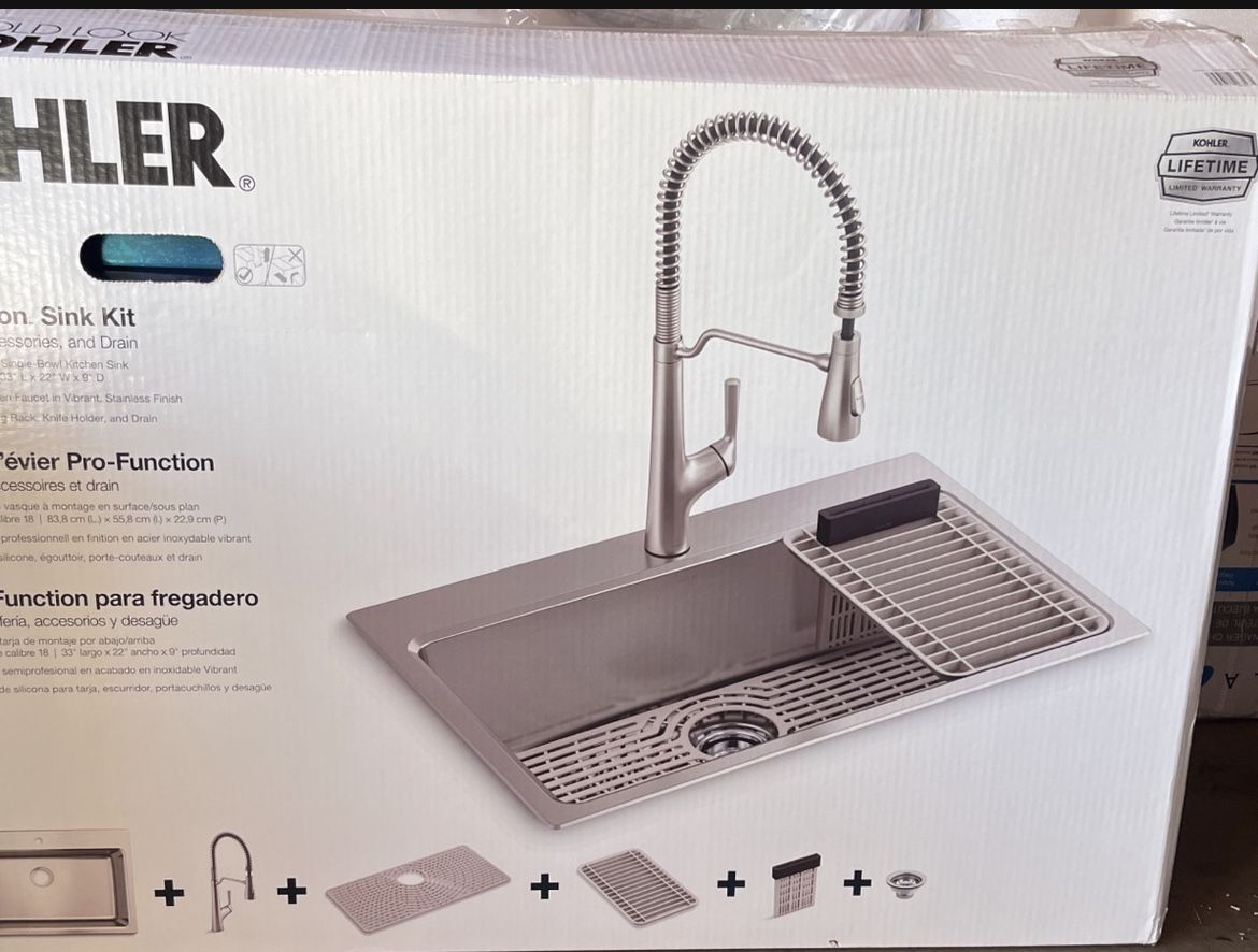 Kohler Pro-Function Kitchen Sink Kit - With Vibrant Stainless Faucet