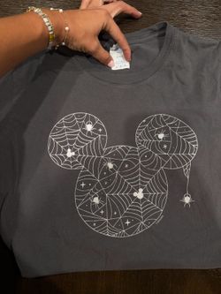 Disney Mickey Spider Web Halloween Tee Women’s Large Charcoal
