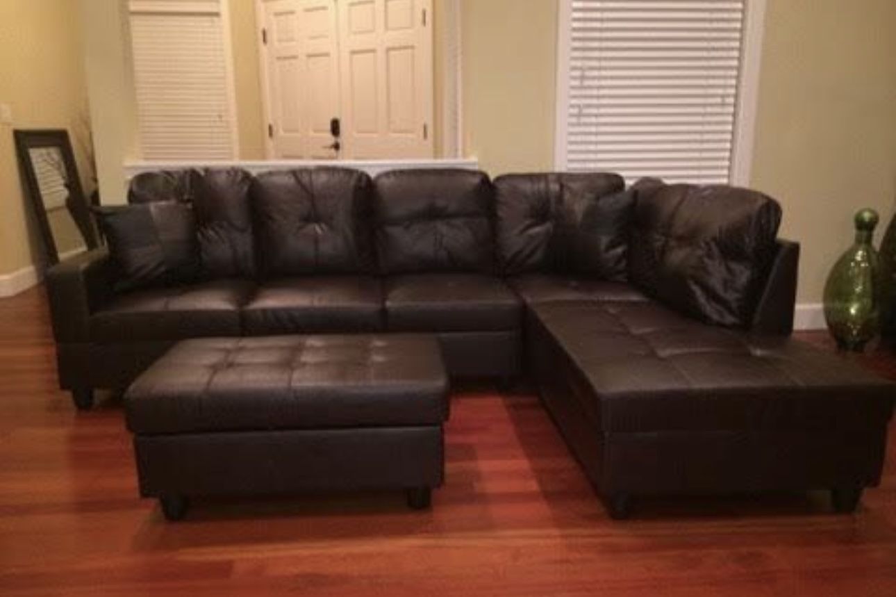 Brown Leather Sectional Couch And Ottoman