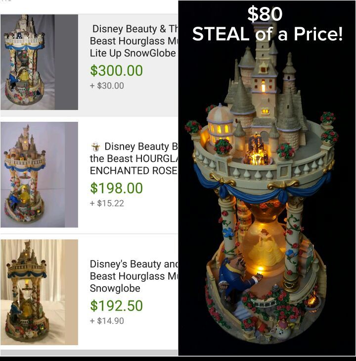 RARE DISNEY BEAUTY & THE BEAST HOURGLASS LIGHT-UP MUSICAL SNOWGLOBE!