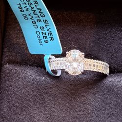 Sterling Silver Moissanite Ring Size 9