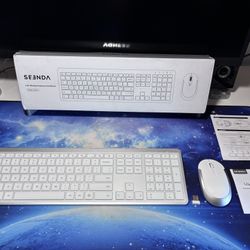 NEW Wireless Keyboard & Mouse, White/Silver