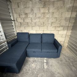 Sectional Couch, Pullout Bed, Navy Blue 