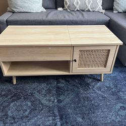 $130 OR BEST OFFER - Rattan Lift Top Coffee Table with Adjustable Storage Shelf and Storage
