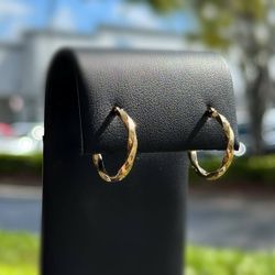 10k hollow yellow gold round twisted hoop earrings