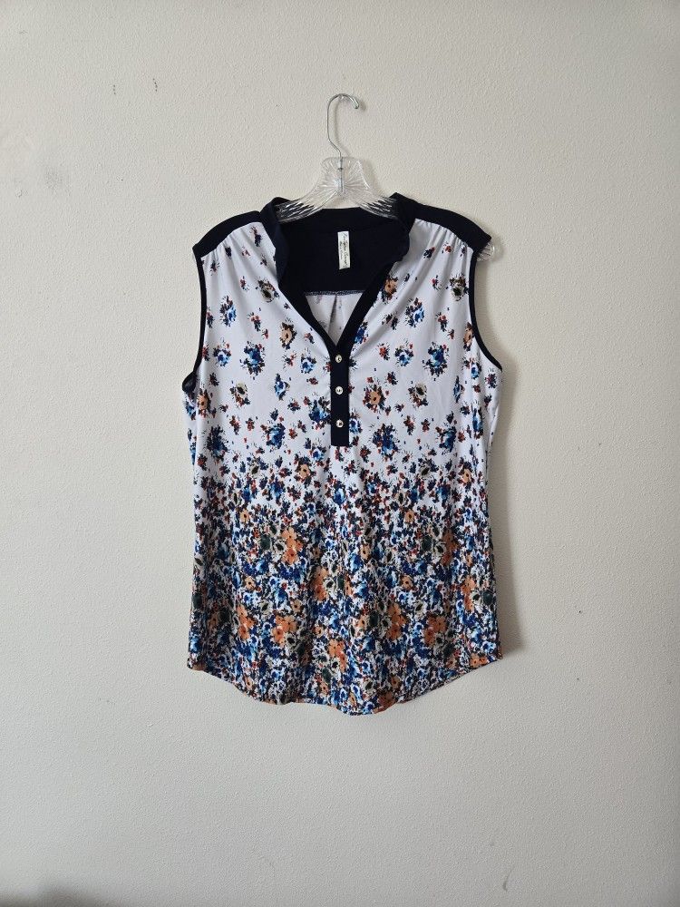 Navy Floral Tank Top