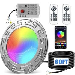 60FT 10Inch 60W Led Smart Pool Lights for Inground Pool with 3 Control Way (App/Remote/Controller), Led Color Changing Underwater Swimming Pool Light 