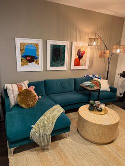 AllModern Jones Forest Green Velvet Sofa & Chaise