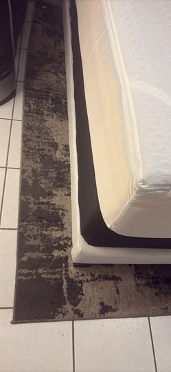 Used but like new: the bed, the mattress, and the floor rug.