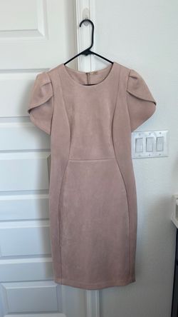 Pink Suede Sheath Dress with Puff Sleeves