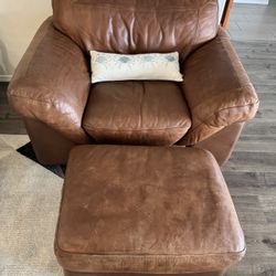 High End Leather Chair And Ottoman