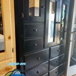 Black Wardrobe Pinewood Xl Mirror Closet Dresser 