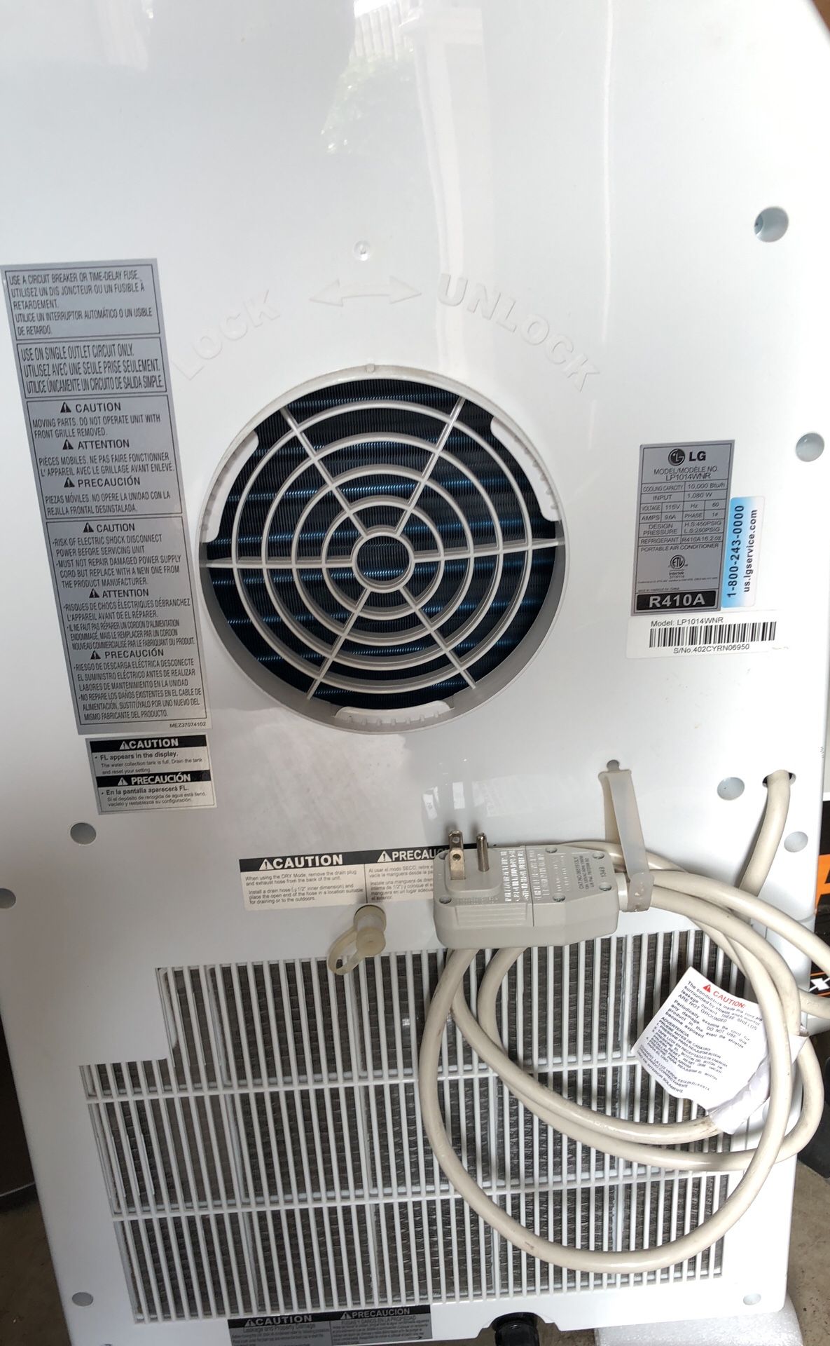 LG portable Air conditioning 10000BTU Model LP1014WNR Used for