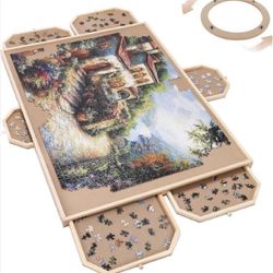 ROTATING JIGSAW PUZZLE BOARD WITH 6 DRAWERS
