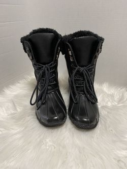Steve Madden Black Lace Up Rubber Faux Fur Duck Boots Winter Rain Womens Size 7
