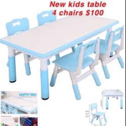 New Kids Table and Chair Set, Height-Adjustable Toddler Desk with 4 Seats, Toddler Table and Chair Set  Age 2-10, Scrub-Table Desktop  $100firm