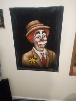HOBO VINTAGE CLOWN OIL PAINTING