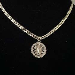 Cuban Chain Gold Plated With Round Virgin Pendant 