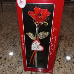 Glass Baron Red Rose Of Love Hand Painted With 22K Gold My Wife, My Love
