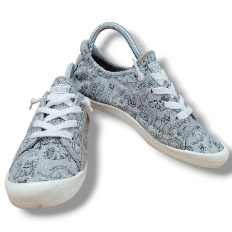 Bobs Shoes Size 8 Bobs From Skechers Shoes Beach Bingo Kitty City Cat Print Gray Women's Shoes