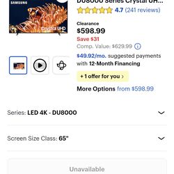 65in Samsung TV 4K SMART Series 8 New