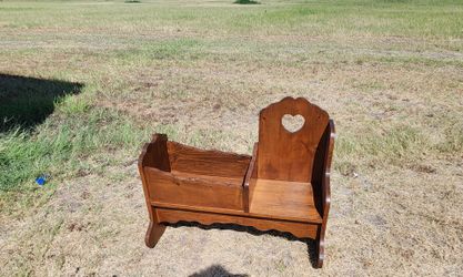 Vintage Wooden Child’s Rocking Chair with Doll Cradle – Handmade Rustic Wood