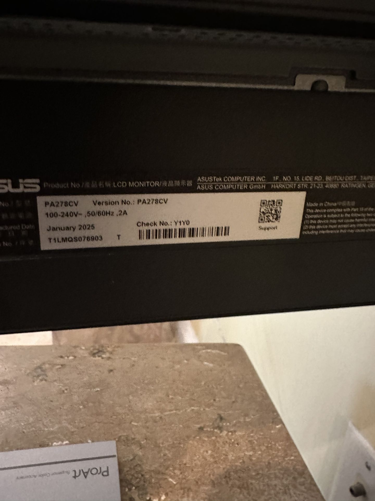Asus 27 Inch Display Pro Art Model PA278CV