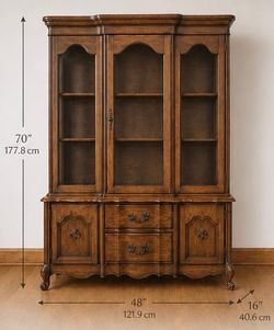 Vintage French Provincial China Cabinet / Display Hutch – Beautiful Wood