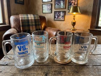 Vintage 1980s NFL Football Beer Mugs – Set of 4 Collectible Game Glasses
