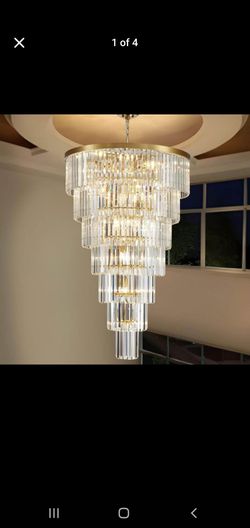 TMAFON Gold Long Crystal Chandelier