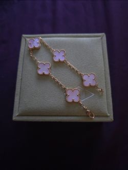 Pink Clover Bracelet 18K Gold Plated, Silver Clover's (Serial Number + Box)
